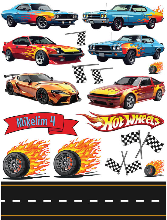 Ēdamu dekoru komplekts kūkai HOT WHEEL