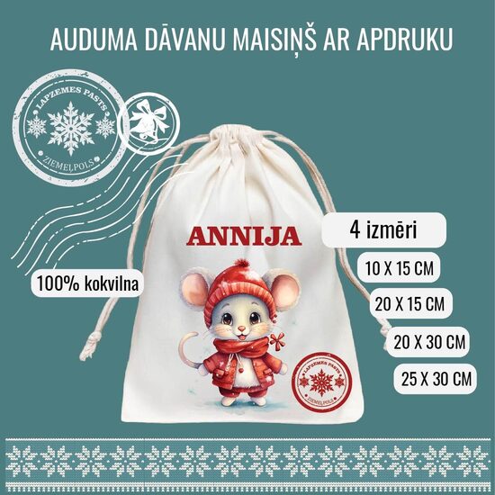 Kokvilnas dāvanu maiss ZIEMASSVĒTKI 1