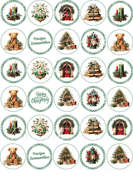 Apaļi dekori kēksiņiem, piparkūkām, virtuļiem ZIEMASSVĒTKI 1